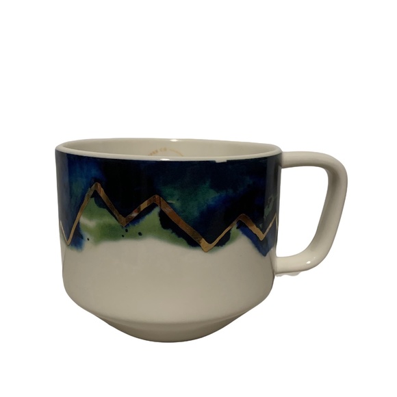 2015 Starbucks Artisan Mountains Mug in Blue and Gold 12oz
